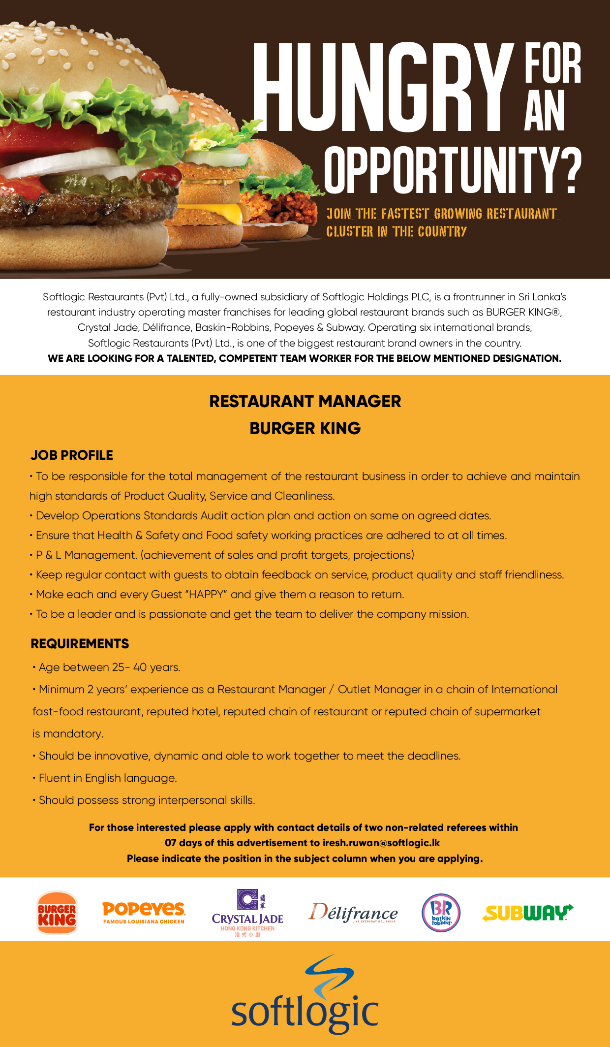 Restaurant Manager - BurgerKing